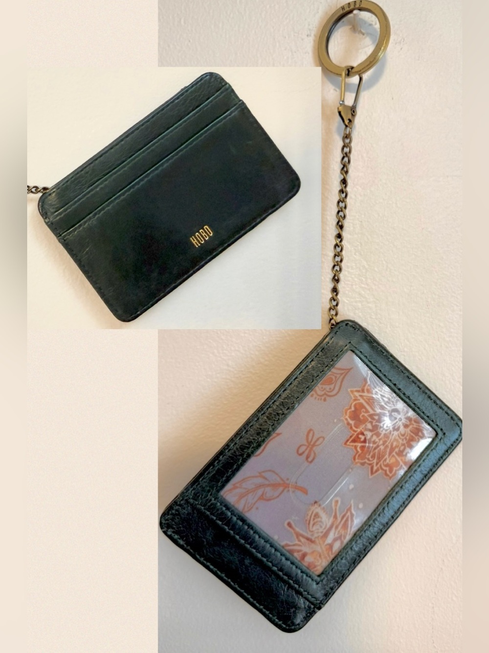 HOBO hunter green leather ID card mini wallet keychain